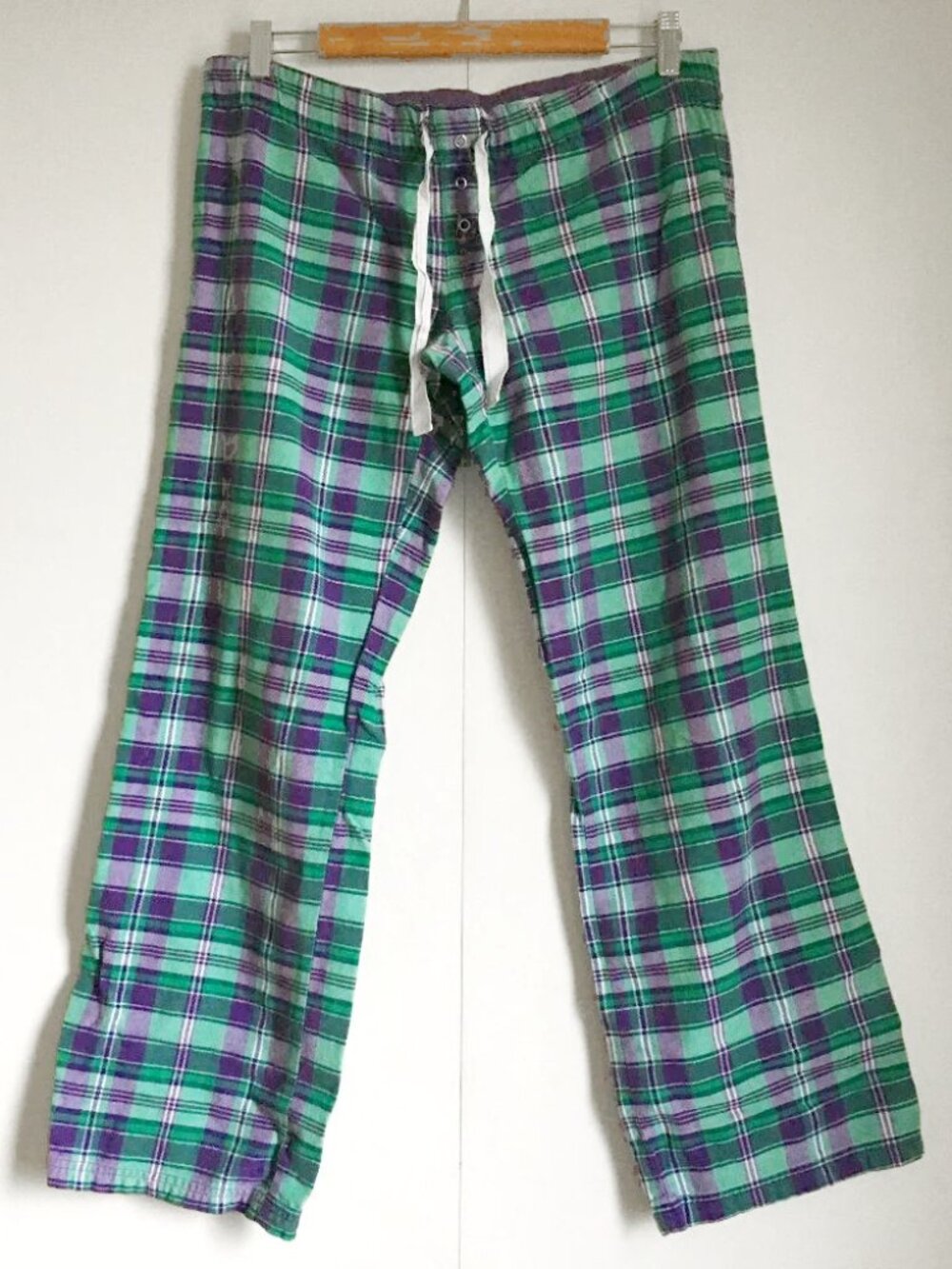 Y2K Garage Star Low Rise Sparkly Purple & Green Plaid Flannel Pants Small